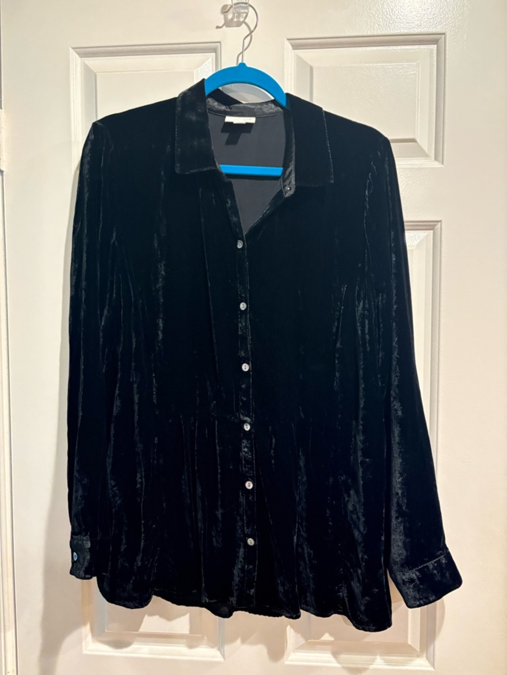 J,Jill silk blend button down velvet shirt blouse black sz  L